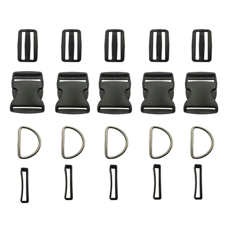 Vtete 2 Inch 5 Yards Black Nylon Heavy Webbing Strap + 5 PCS 2" Flat Side Release Buckles, D Rings and Tri-Glide Slides - Plastic Buckles Kit for DIY Pet Collar, Luggage Straps and Backpack Repairin - Image 3